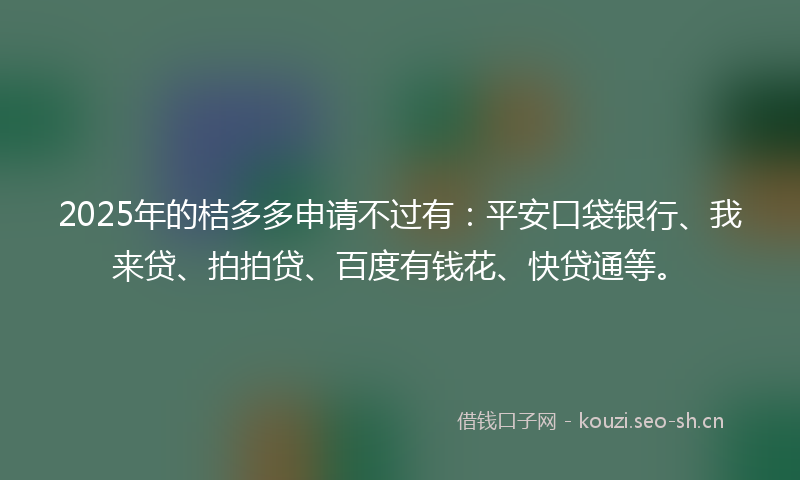 2025年的桔多多申请不过有：平安口袋银行、我来贷、拍拍贷、百度有钱花、快贷通等。
