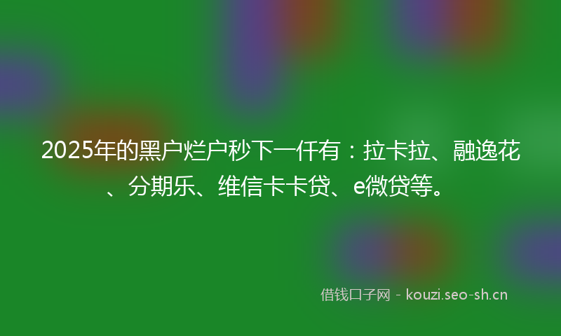 2025年的黑户烂户秒下一仟有：拉卡拉、融逸花、分期乐、维信卡卡贷、e微贷等。