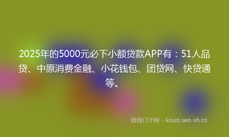 2025年的5000元必下小额贷款APP有：51人品贷、中原消费金融、小花钱包、团贷网、快贷通等。