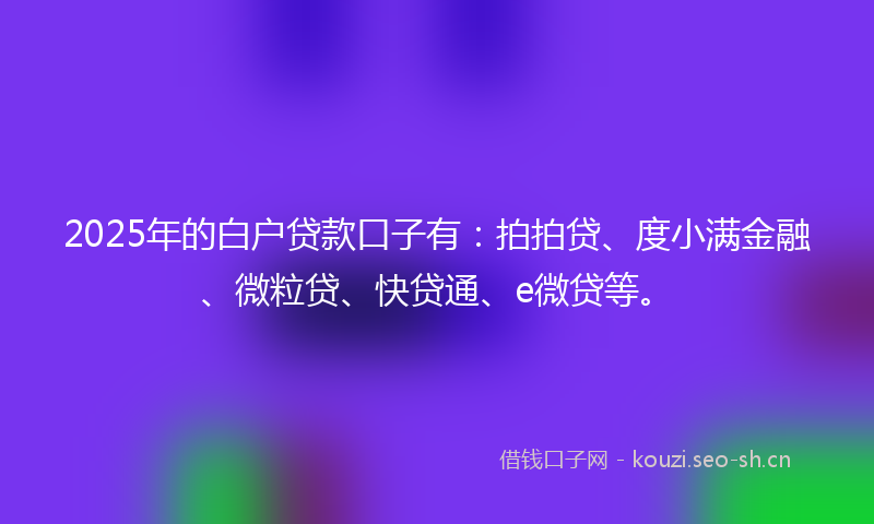2025年的白户贷款口子有：拍拍贷、度小满金融、微粒贷、快贷通、e微贷等。