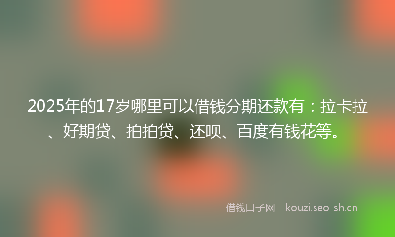 2025年的17岁哪里可以借钱分期还款有：拉卡拉、好期贷、拍拍贷、还呗、百度有钱花等。