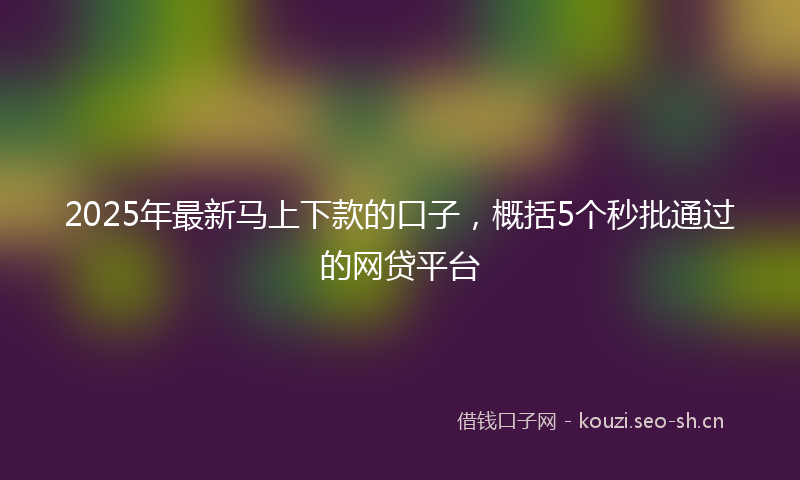 2025年最新马上下款的口子，概括5个秒批通过的网贷平台