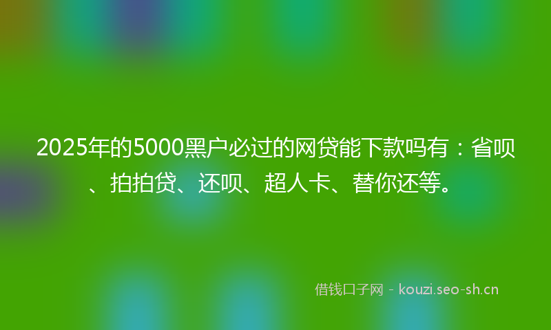 2025年的5000黑户必过的网贷能下款吗有：省呗、拍拍贷、还呗、超人卡、替你还等。