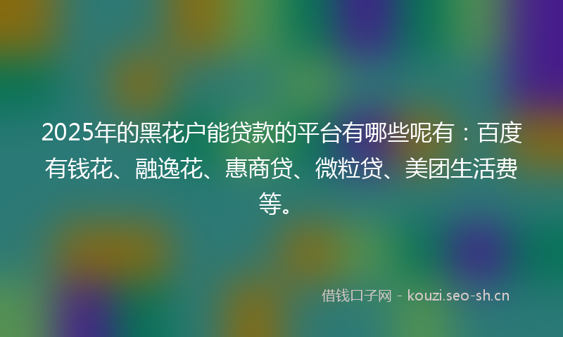 2025年的黑花户能贷款的平台有哪些呢有：百度有钱花、融逸花、惠商贷、微粒贷、美团生活费等。