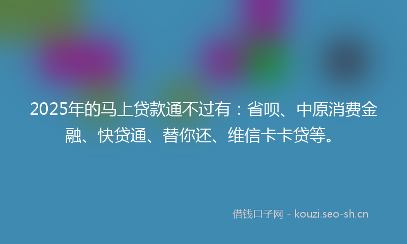 2025年的马上贷款通不过有：省呗、中原消费金融、快贷通、替你还、维信卡卡贷等。