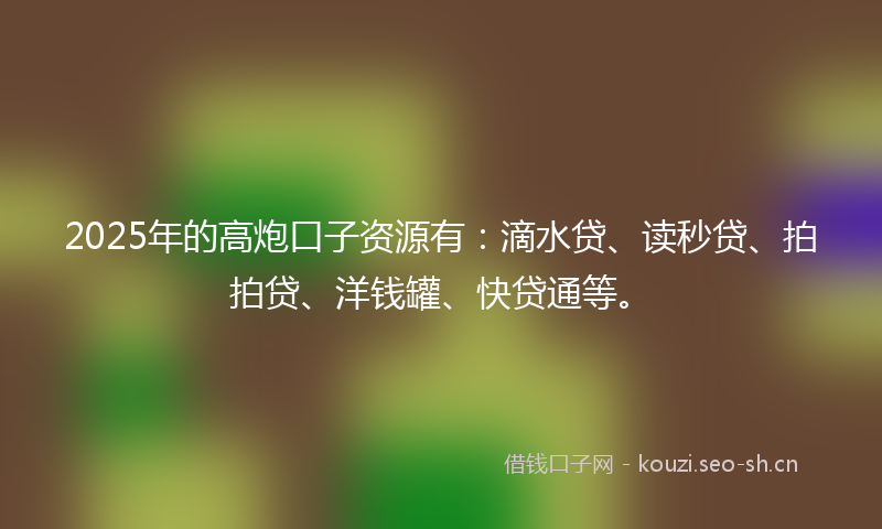 2025年的高炮口子资源有：滴水贷、读秒贷、拍拍贷、洋钱罐、快贷通等。