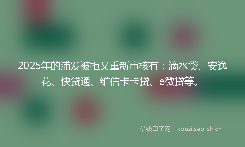 2025年的浦发被拒又重新审核有：滴水贷、安逸花、快贷通、维信卡卡贷、e微贷等。