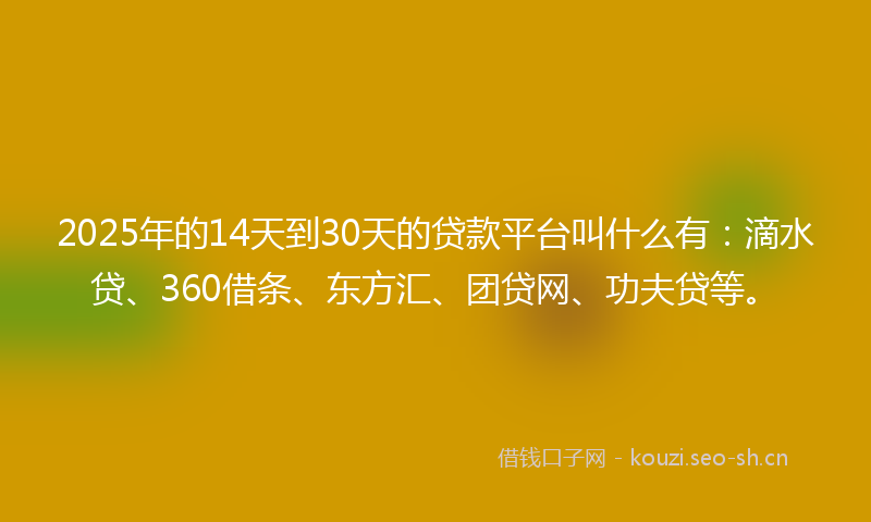 2025年的14天到30天的贷款平台叫什么有：滴水贷、360借条、东方汇、团贷网、功夫贷等。
