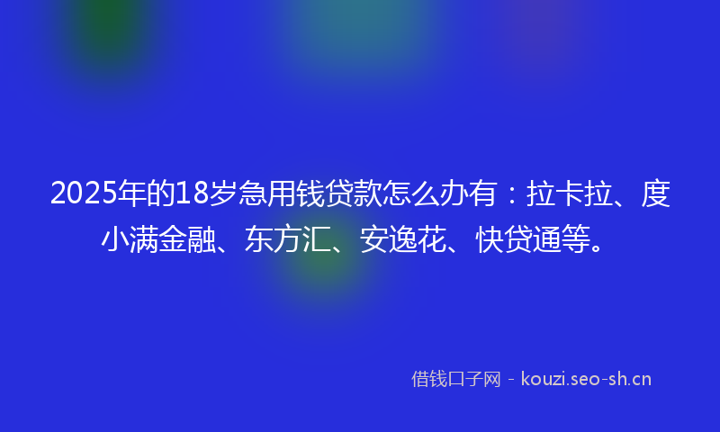 2025年的18岁急用钱贷款怎么办有：拉卡拉、度小满金融、东方汇、安逸花、快贷通等。