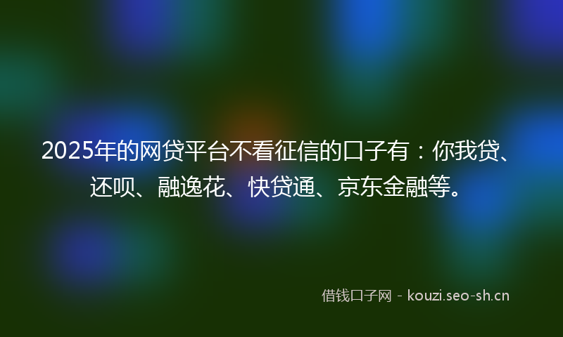 2025年的网贷平台不看征信的口子有：你我贷、还呗、融逸花、快贷通、京东金融等。
