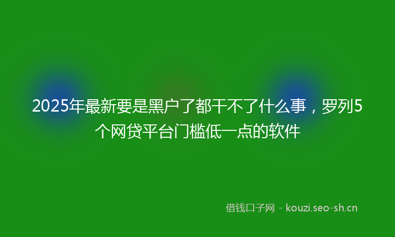 2025年最新要是黑户了都干不了什么事，罗列5个网贷平台门槛低一点的软件