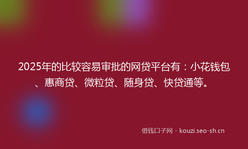 2025年的比较容易审批的网贷平台有：小花钱包、惠商贷、微粒贷、随身贷、快贷通等。