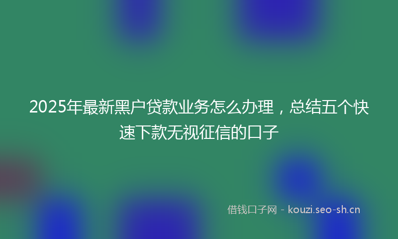 2025年最新黑户贷款业务怎么办理，总结五个快速下款无视征信的口子