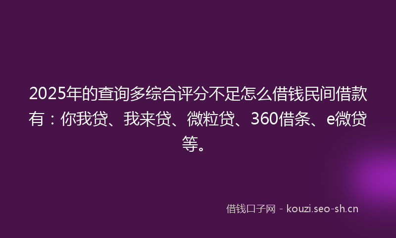 2025年的查询多综合评分不足怎么借钱民间借款有：你我贷、我来贷、微粒贷、360借条、e微贷等。