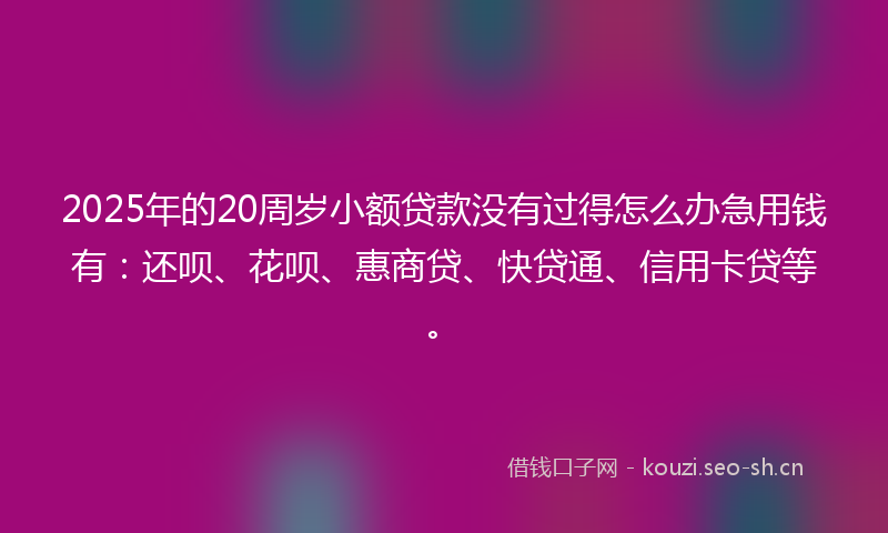 2025年的20周岁小额贷款没有过得怎么办急用钱有：还呗、花呗、惠商贷、快贷通、信用卡贷等。