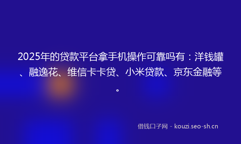 2025年的贷款平台拿手机操作可靠吗有：洋钱罐、融逸花、维信卡卡贷、小米贷款、京东金融等。