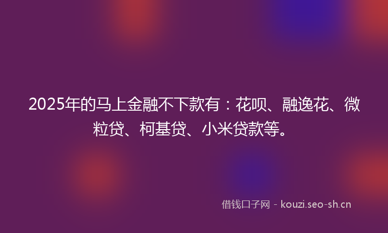 2025年的马上金融不下款有：花呗、融逸花、微粒贷、柯基贷、小米贷款等。