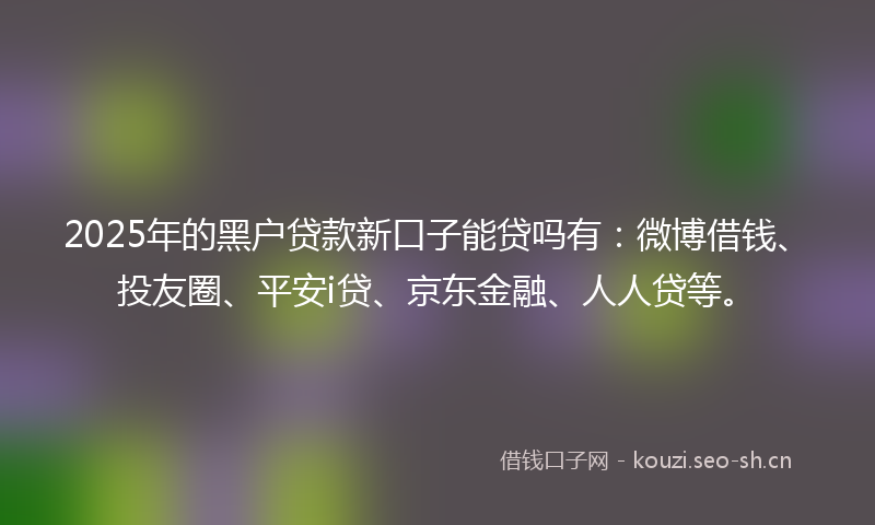 2025年的黑户贷款新口子能贷吗有：微博借钱、投友圈、平安i贷、京东金融、人人贷等。