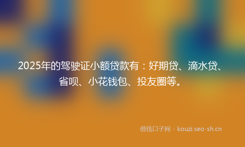 2025年的驾驶证小额贷款有：好期贷、滴水贷、省呗、小花钱包、投友圈等。
