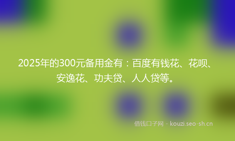 2025年的300元备用金有：百度有钱花、花呗、安逸花、功夫贷、人人贷等。