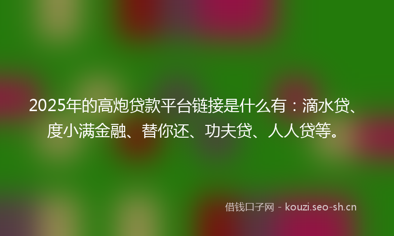 2025年的高炮贷款平台链接是什么有：滴水贷、度小满金融、替你还、功夫贷、人人贷等。
