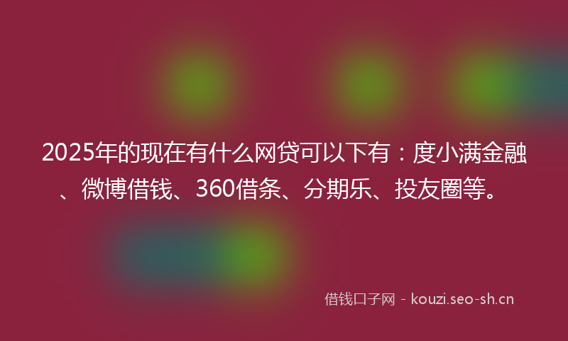 2025年的现在有什么网贷可以下有：度小满金融、微博借钱、360借条、分期乐、投友圈等。