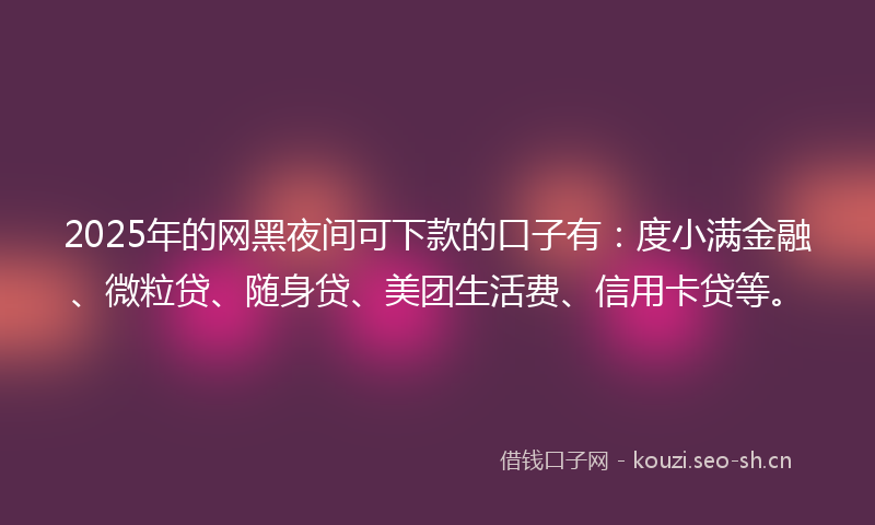 2025年的网黑夜间可下款的口子有：度小满金融、微粒贷、随身贷、美团生活费、信用卡贷等。