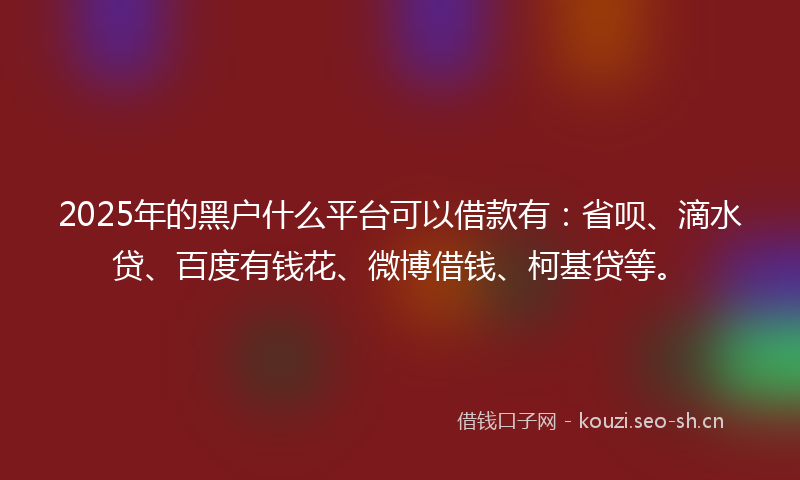 2025年的黑户什么平台可以借款有：省呗、滴水贷、百度有钱花、微博借钱、柯基贷等。