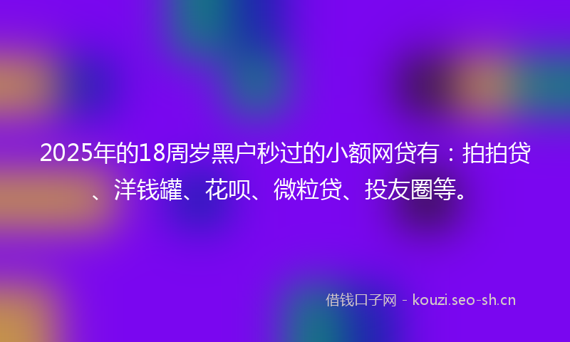 2025年的18周岁黑户秒过的小额网贷有：拍拍贷、洋钱罐、花呗、微粒贷、投友圈等。