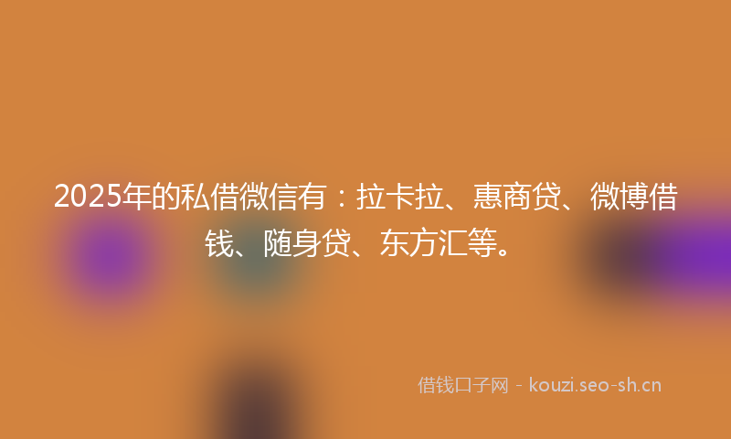 2025年的私借微信有：拉卡拉、惠商贷、微博借钱、随身贷、东方汇等。