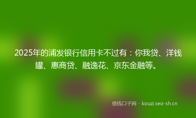 2025年的浦发银行信用卡不过有：你我贷、洋钱罐、惠商贷、融逸花、京东金融等。