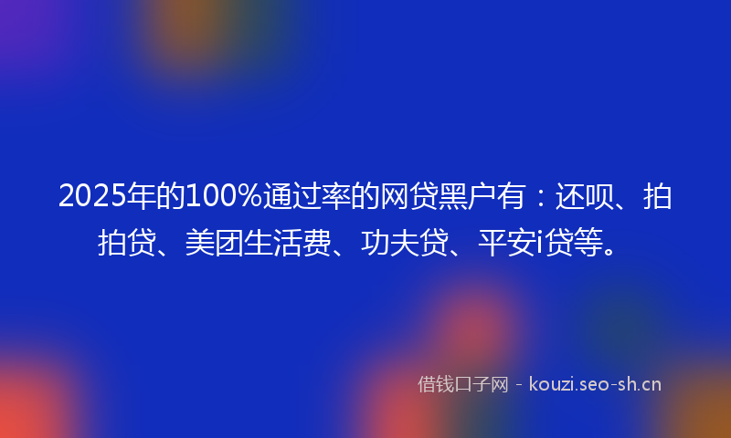 2025年的100%通过率的网贷黑户有：还呗、拍拍贷、美团生活费、功夫贷、平安i贷等。