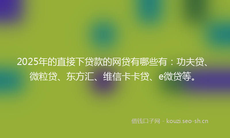 2025年的直接下贷款的网贷有哪些有：功夫贷、微粒贷、东方汇、维信卡卡贷、e微贷等。