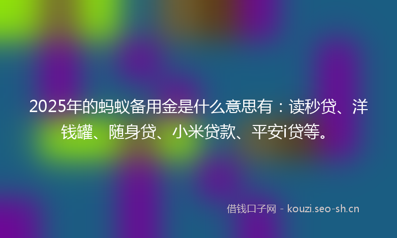 2025年的蚂蚁备用金是什么意思有：读秒贷、洋钱罐、随身贷、小米贷款、平安i贷等。