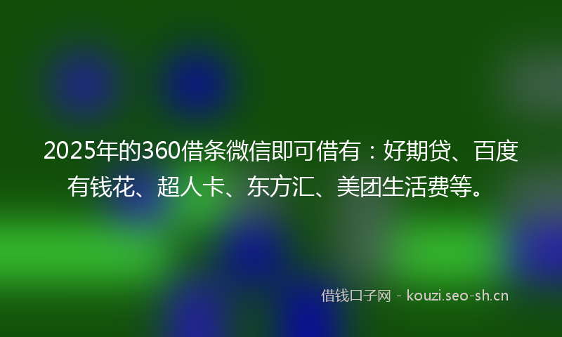 2025年的360借条微信即可借有：好期贷、百度有钱花、超人卡、东方汇、美团生活费等。