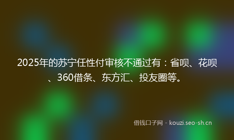 2025年的苏宁任性付审核不通过有：省呗、花呗、360借条、东方汇、投友圈等。