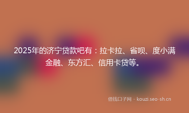 2025年的济宁贷款吧有：拉卡拉、省呗、度小满金融、东方汇、信用卡贷等。