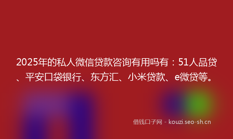 2025年的私人微信贷款咨询有用吗有：51人品贷、平安口袋银行、东方汇、小米贷款、e微贷等。