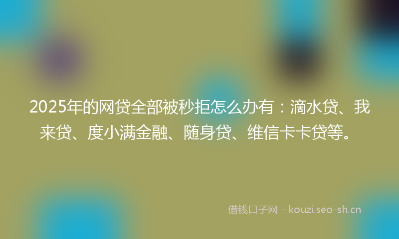 2025年的网贷全部被秒拒怎么办有：滴水贷、我来贷、度小满金融、随身贷、维信卡卡贷等。