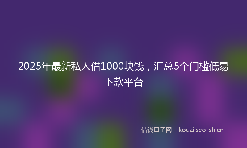 2025年最新私人借1000块钱，汇总5个门槛低易下款平台