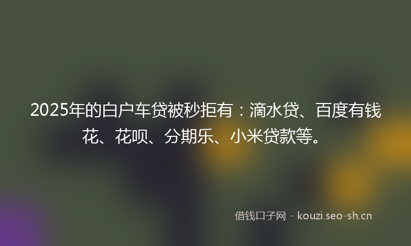2025年的白户车贷被秒拒有：滴水贷、百度有钱花、花呗、分期乐、小米贷款等。