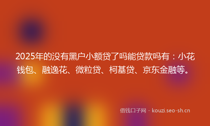 2025年的没有黑户小额贷了吗能贷款吗有：小花钱包、融逸花、微粒贷、柯基贷、京东金融等。