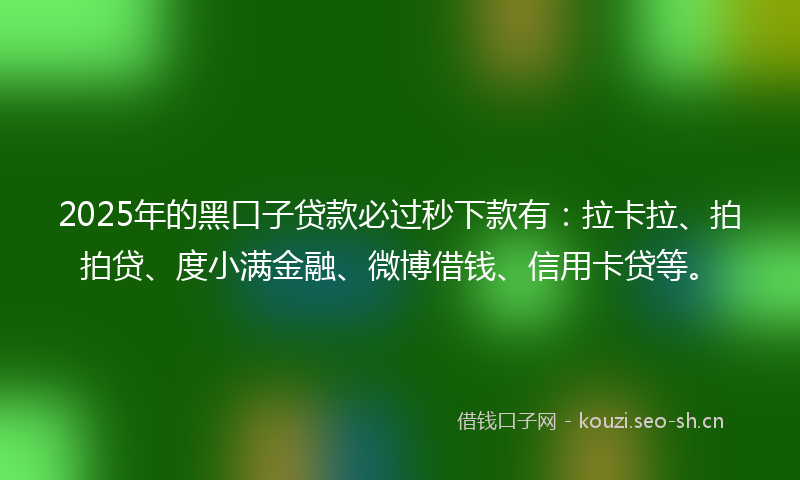 2025年的黑口子贷款必过秒下款有：拉卡拉、拍拍贷、度小满金融、微博借钱、信用卡贷等。