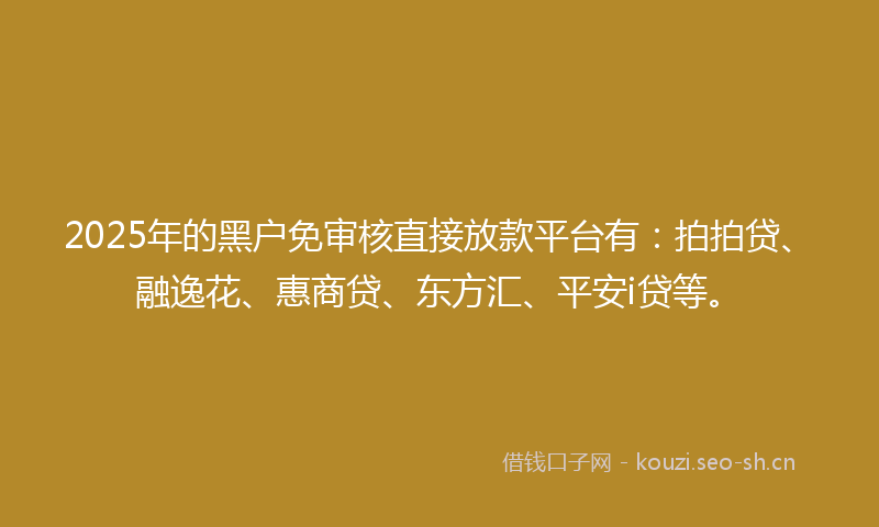 2025年的黑户免审核直接放款平台有：拍拍贷、融逸花、惠商贷、东方汇、平安i贷等。