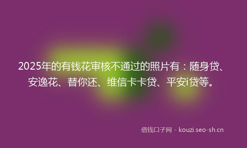 2025年的有钱花审核不通过的照片有：随身贷、安逸花、替你还、维信卡卡贷、平安i贷等。