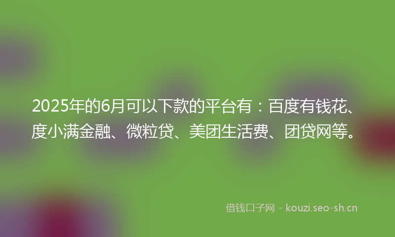 2025年的6月可以下款的平台有：百度有钱花、度小满金融、微粒贷、美团生活费、团贷网等。