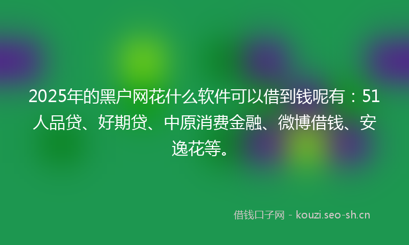 2025年的黑户网花什么软件可以借到钱呢有：51人品贷、好期贷、中原消费金融、微博借钱、安逸花等。