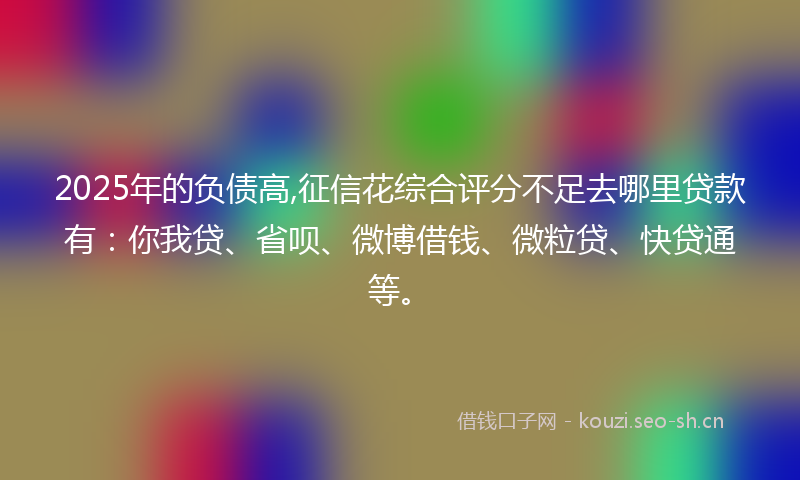 2025年的负债高,征信花综合评分不足去哪里贷款有：你我贷、省呗、微博借钱、微粒贷、快贷通等。
