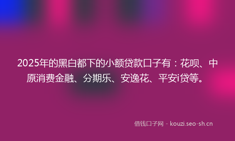 2025年的黑白都下的小额贷款口子有：花呗、中原消费金融、分期乐、安逸花、平安i贷等。