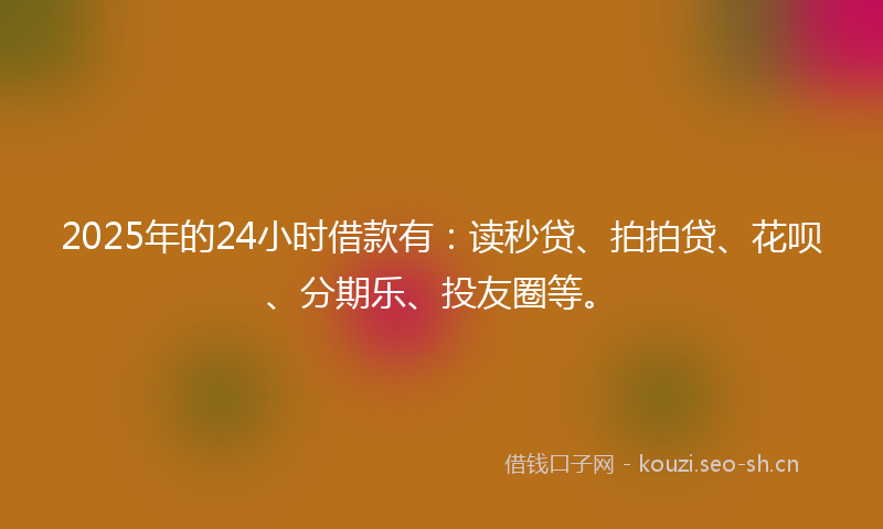 2025年的24小时借款有：读秒贷、拍拍贷、花呗、分期乐、投友圈等。